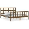 Honey Brown King Size Bed Frame with Headboard - Solid Wood