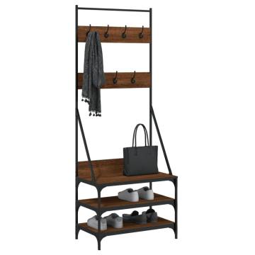 Clothes Rack with Shoe Storage - Brown Oak 70x40x184 cm