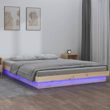 LED Bed Frame 200x200 cm - Solid Wood with RGB Lights