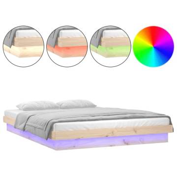 LED Bed Frame 200x200 cm - Solid Wood with RGB Lights