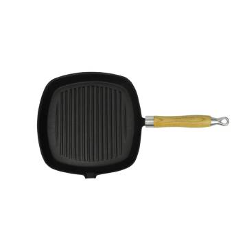 Cast Iron Grill Pan with Wooden Handle - 20x20 cm