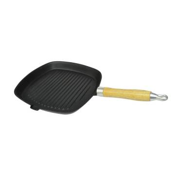 Cast Iron Grill Pan with Wooden Handle - 20x20 cm