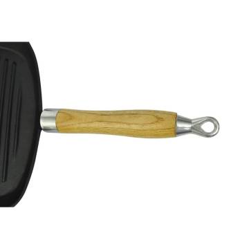 Cast Iron Grill Pan with Wooden Handle - 20x20 cm