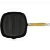 Cast Iron Grill Pan with Wooden Handle - 20x20 cm