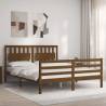 Honey Brown King Size Bed Frame with Headboard - Solid Wood