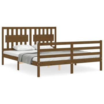 Honey Brown King Size Bed Frame with Headboard - Solid Wood