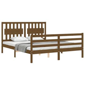 Honey Brown King Size Bed Frame with Headboard - Solid Wood