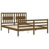 Honey Brown King Size Bed Frame with Headboard - Solid Wood