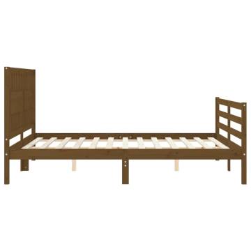 Honey Brown King Size Bed Frame with Headboard - Solid Wood