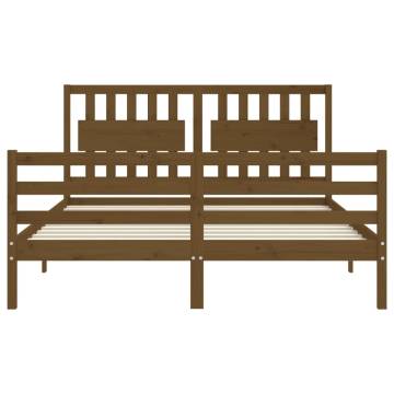 Honey Brown King Size Bed Frame with Headboard - Solid Wood