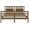 Honey Brown King Size Bed Frame with Headboard - Solid Wood