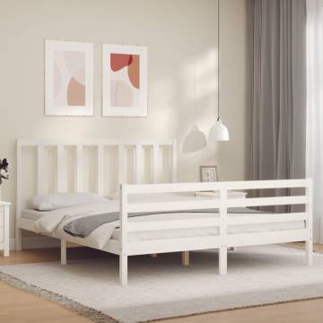 Solid Wood Bed Frame with Headboard - White 160x200 cm