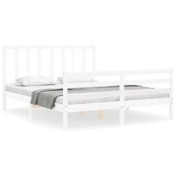 Solid Wood Bed Frame with Headboard - White 160x200 cm