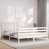 Solid Wood Bed Frame with Headboard - White 160x200 cm