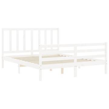 Solid Wood Bed Frame with Headboard - White 160x200 cm