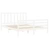 Solid Wood Bed Frame with Headboard - White 160x200 cm