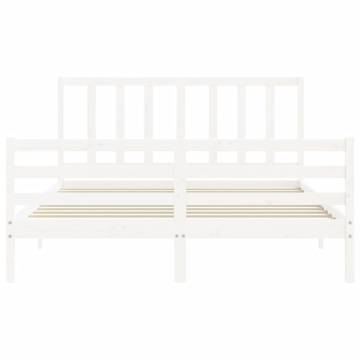 Solid Wood Bed Frame with Headboard - White 160x200 cm