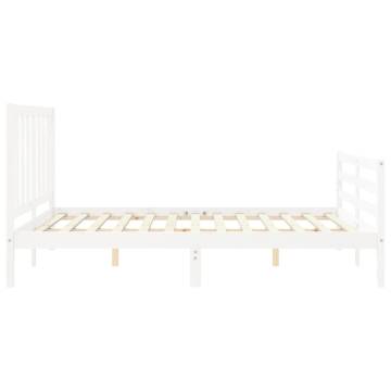 Solid Wood Bed Frame with Headboard - White 160x200 cm