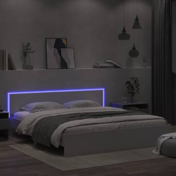 Super King Size Bed Frame with LED Headboard - White 180x200 cm