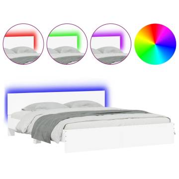 Super King Size Bed Frame with LED Headboard - White 180x200 cm