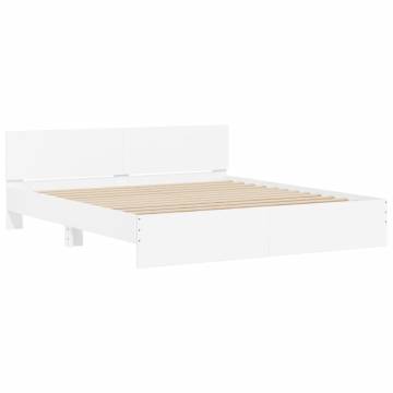 Super King Size Bed Frame with LED Headboard - White 180x200 cm