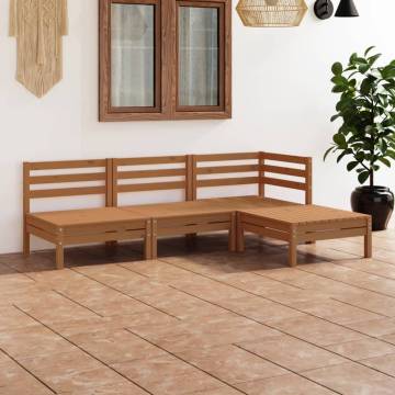 4 Piece Garden Lounge Set - Solid Pinewood Honey Brown