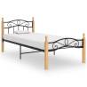 Bed Frame Black Metal and Solid Oak Wood 90x200 cm Colour light brown Size 90 x 200 cm 