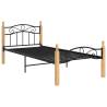 Black Metal & Solid Oak Bed Frame 90x200 cm - Stylish Comfort