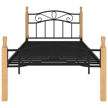 Black Metal & Solid Oak Bed Frame 90x200 cm - Stylish Comfort