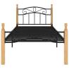 Black Metal & Solid Oak Bed Frame 90x200 cm - Stylish Comfort