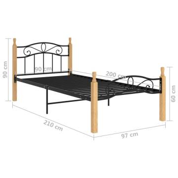 Black Metal & Solid Oak Bed Frame 90x200 cm - Stylish Comfort