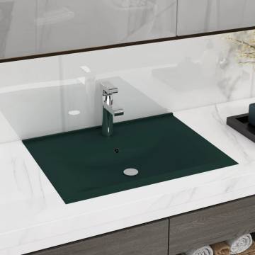 Luxury Dark Green Ceramic Basin with Faucet Hole - 60x46 cm