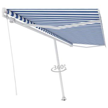 Freestanding Manual Retractable Awning 500x300 cm - Blue/White