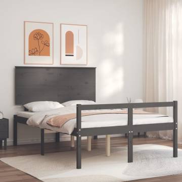 Grey Bed Frame with Headboard - Solid Wood 120x200 cm