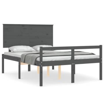 Grey Bed Frame with Headboard - Solid Wood 120x200 cm