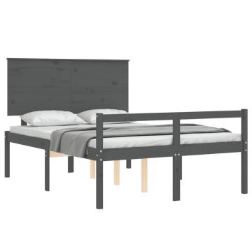 Grey Bed Frame with Headboard - Solid Wood 120x200 cm