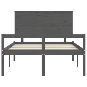 Grey Bed Frame with Headboard - Solid Wood 120x200 cm