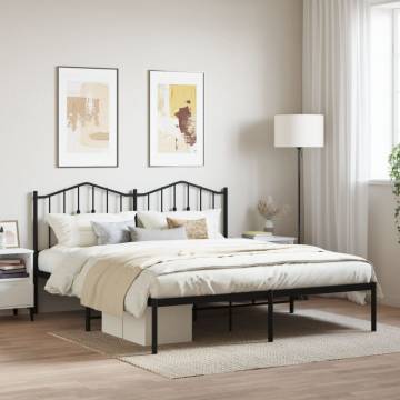 Metal Bed Frame with Headboard Black - Robust Design | Hipo Market