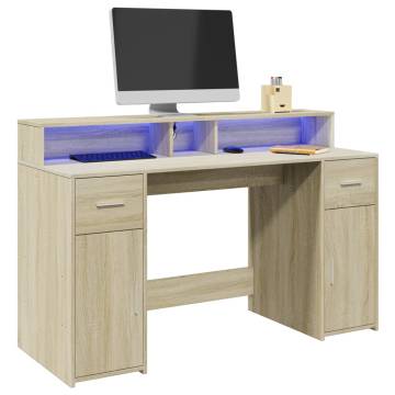 Desk with LED Lights - Sonoma Oak 140x55 cm | HipoMarket UK