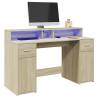  Desk with LED Lights Sonoma Oak 140x55x91 cm Engineered Wood Colour sonoma oak Size 140 x 55 x 91 cm 