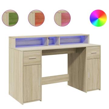 Desk with LED Lights - Sonoma Oak 140x55 cm | HipoMarket UK