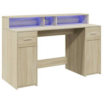 Desk with LED Lights - Sonoma Oak 140x55 cm | HipoMarket UK