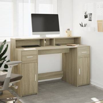 Desk with LED Lights - Sonoma Oak 140x55 cm | HipoMarket UK