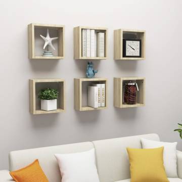 Wall Cube Shelves Set - 6 pcs Sonoma Oak | Stylish Storage