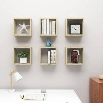 Wall Cube Shelves Set - 6 pcs Sonoma Oak | Stylish Storage