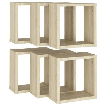 Wall Cube Shelves Set - 6 pcs Sonoma Oak | Stylish Storage