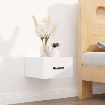 Wall-mounted Bedside Cabinet - High Gloss White - 35x35 cm