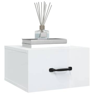 Wall-mounted Bedside Cabinet - High Gloss White - 35x35 cm