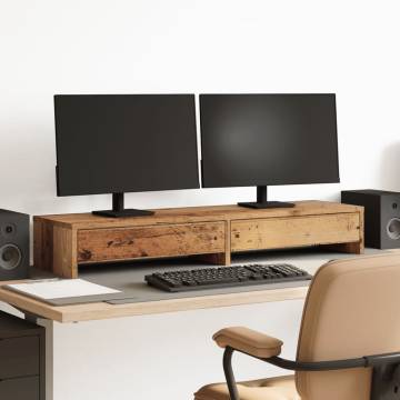 Monitor Stand with Drawers - Old Wood 100x27cm | HipoMarket