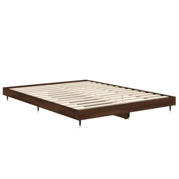 Brown Oak Bed Frame 140x190 cm - Durable Engineered Wood